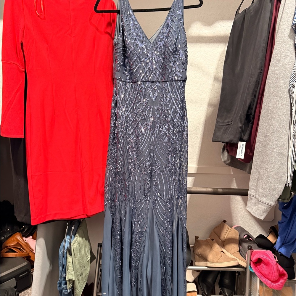 Signature Navy Beaded V-Neck Maxi Dress